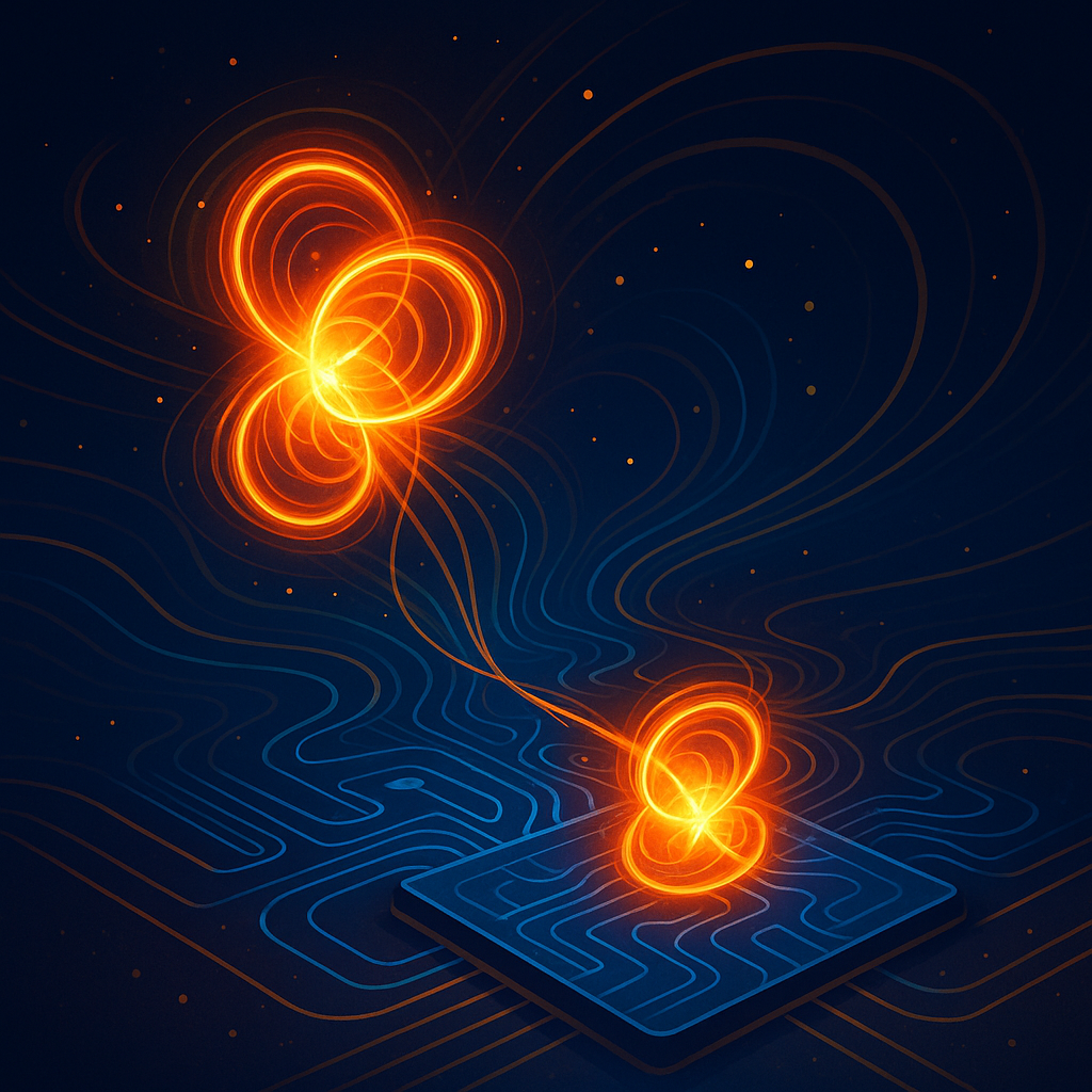 Abstrakte Darstellung eines ultradünnen Metasurface-Quantenchips mit verschränkten Photonen